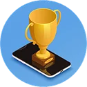 Gold trophy isometric illustration representing speaking and spelling tournament competitions on Zoundslike